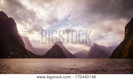 Panoramic Landscape View Of Milford Sound, New Zealand