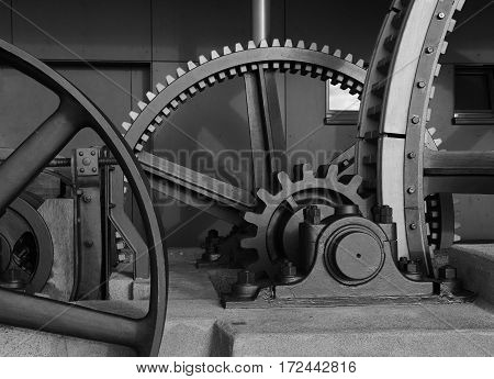 Big wheelwork of the old Stanserhorn cable car Switzerland.