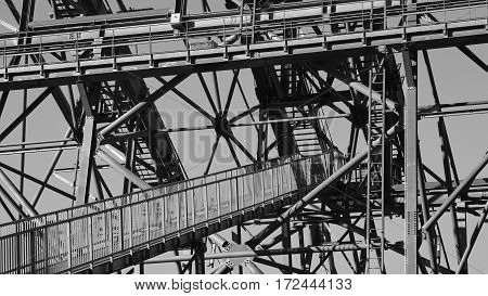 Detail of a big cable car pylon of the Stanserhorn cable car.