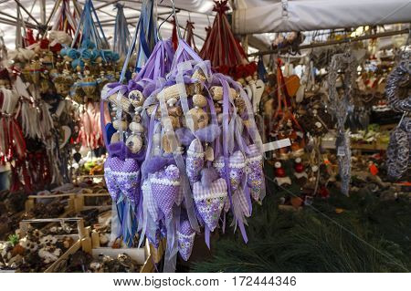 Sales stall offering decoration at the Viktualienmarkt in Munich