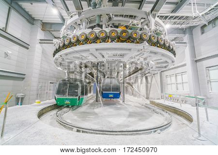 Yamakata, Japan - February 7, 2017: Rope-way in winter at Zao ski moutain, Yamagata Japan