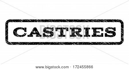 Castries watermark stamp. Text tag inside rounded rectangle frame with grunge design style. Rubber seal stamp with unclean texture. Vector black ink imprint on a white background.
