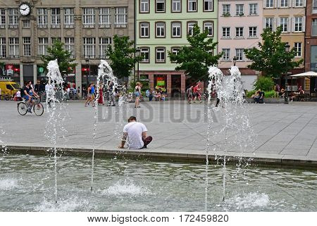Strasbourg France - july 22 2016 : the picturesque Kleber square in the city center in summer
