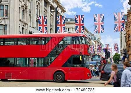 London bus Oxford Street W1 Westminster in UK England