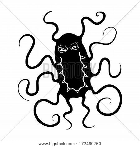 Red virus icon in black design isolated on white background. Viruses and bacteries symbol stock vector illustration.