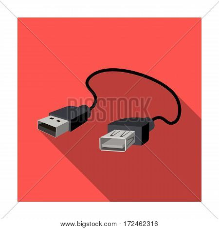 USB cable icon in flat design isolated on white background. Personal computer accessories symbol stock vector illustration.