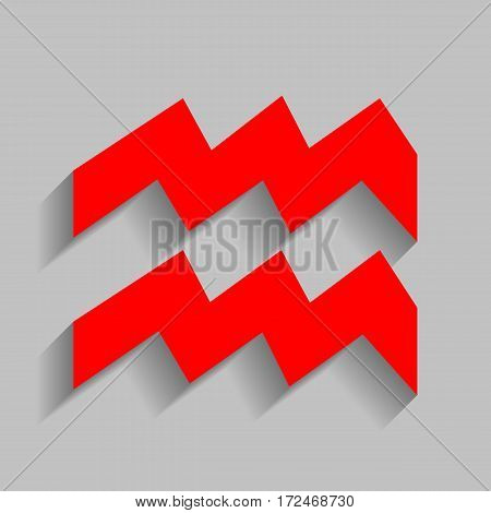 Aquarius sign illustration. Vector. Red icon with soft shadow on gray background.