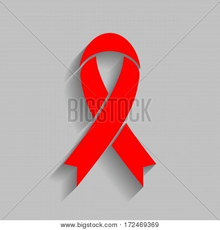 Black awareness ribbon sign. Vector. Red icon with soft shadow on gray background.
