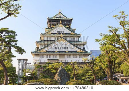 Osaka Castle during summer season this castle is very famous historic tourist attraction of Osaka Japan.