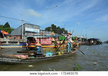 Wooden Boats On The River In Vietnam