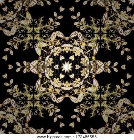 Vector Illustration. Design Vintage For Card Wallpaper Wrapping Textile. Seamless Pattern Golden Ele