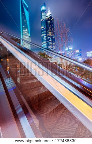 side view of Escalator at night,shanghai,china .