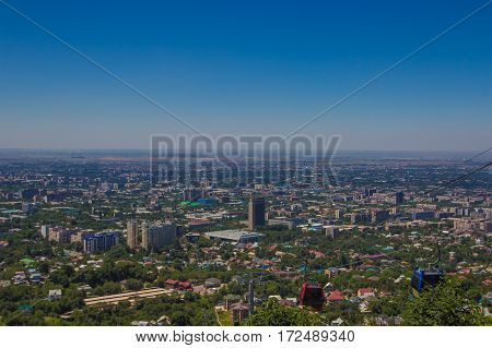 Almaty City View From Koktobe Hill And Cabin Of Cable Car, Kazakhstan