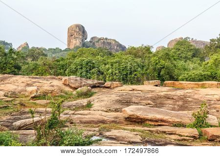 Scenic view with inselberg or monadnock known as Turtle in Yala National Park, Sri Lanka