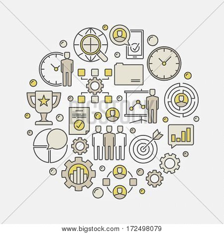 Project management concept illustration. Vector colorul business planning and analysis round symbol