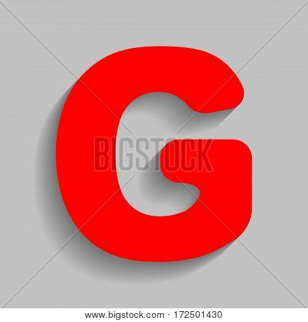 Letter G sign design template element. Vector. Red icon with soft shadow on gray background.