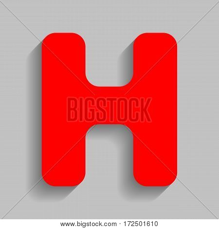 Letter H sign design template element. Vector. Red icon with soft shadow on gray background.