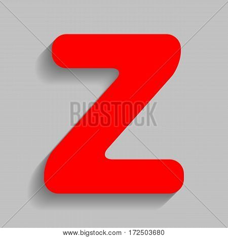 Letter Z sign design template element. Vector. Red icon with soft shadow on gray background.