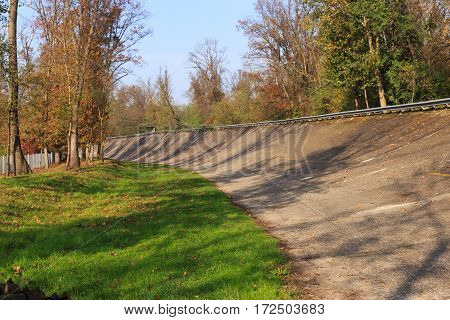 Generic view of Monza high-speed oval with banked sopraelevata curves in a autumn day