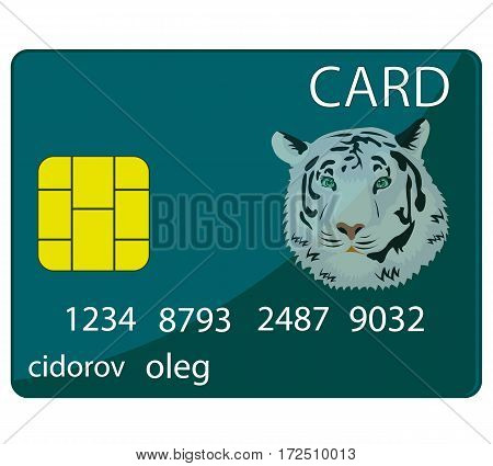 Plastic bank card on white background is insulated