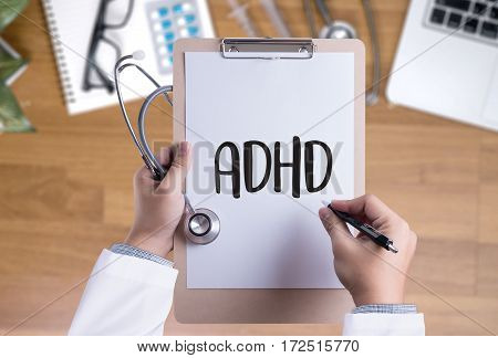 Adhd Concept Printed Diagnosis Attention Deficit Hyperactivity Disorder