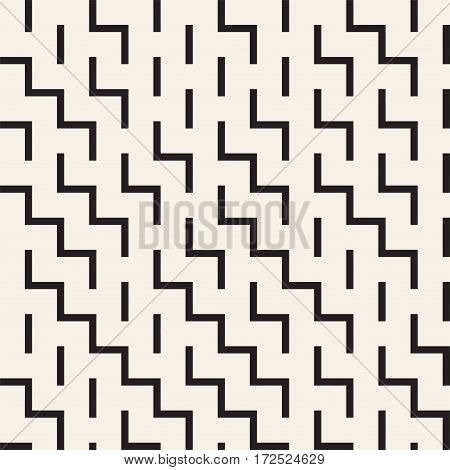 Irregular Maze Shapes Tiling Contemporary Graphic Design. Vector Seamless Black And White Pattern