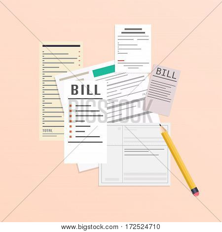 Paying bills. Payment of utility bank restaurant and other bills. Flat design modern vector illustration concept.