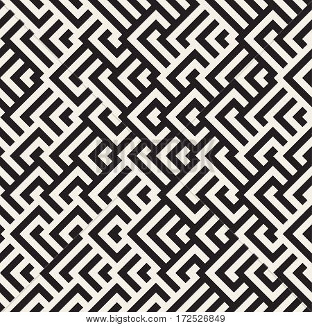 Maze Tangled Lines Contemporary Graphic. Vector Seamless Black And White Pattern.