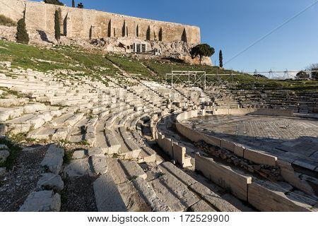Ruins of the Theatre of Dionysus in Acropolis of Athens, Attica, Greece