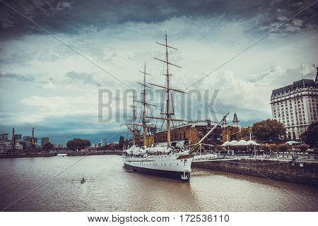 Buenos Aires - February 16, 2017: Museum Frigate Sarmiento President in Puerto Madero, Buenos Aires, Argentina on February 18, 2017
