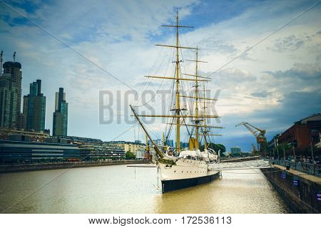 Buenos Aires - February 16, 2017: Museum Frigate Sarmiento President in Puerto Madero, Buenos Aires, Argentina on February 18, 2017