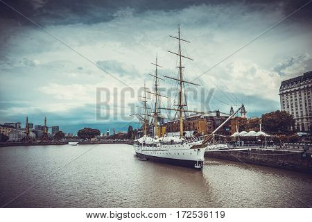 Buenos Aires - February 16, 2017: Museum Frigate Sarmiento President in Puerto Madero, Buenos Aires, Argentina on February 18, 2017