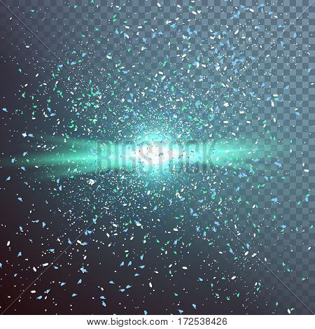 Illustration of Outer Space Exlosion Vector Effect. Confetti Particle Fragments with Vector Explosion. Happy Birthday Vector Confetti Dust