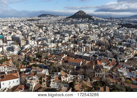 Amazing panorama from Acropolis to city of Athens, Attica, Greece