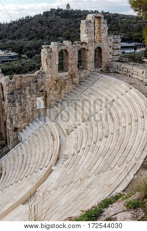 Ruins of Odeon of Herodes Atticus in the Acropolis of Athens, Attica, Greece