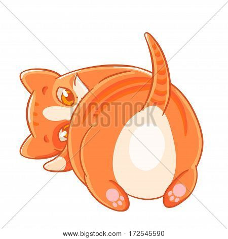 Naughty ginger striped cat looks back. Vector illustration.T-shirt print. Greeting card.