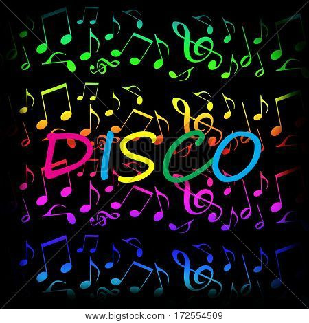 Disco music bright party colorful background with dancing musical notes