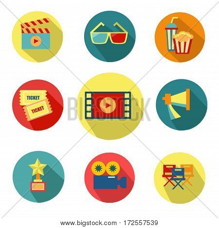 Set of vintage cinema labels. Posters, stamps, banners and design elements. Vector illustration