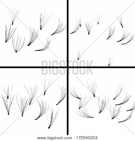 A set of false eyelashes, black eyelashes, isolated on white background