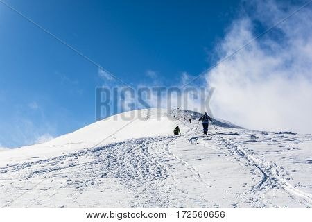 Winter Hiking In The Mountains.