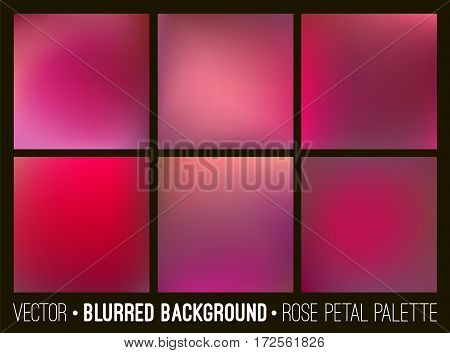 Red abstract blurred background set. Rose petal palette. Smooth design elements collection love concept.