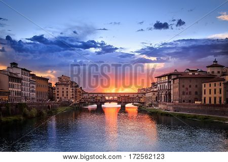 Sunset of Ponte Vecchio in Florence, Italy