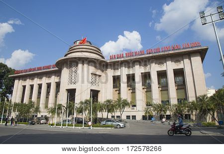 Hanoi, Vietnam - Feb 18, 2017: Building of The State Bank of Viet Nam in Hanoi capital. The State Bank of Vietnam is the central bank of Vietnam and known as the Indochina Bank in the past.
