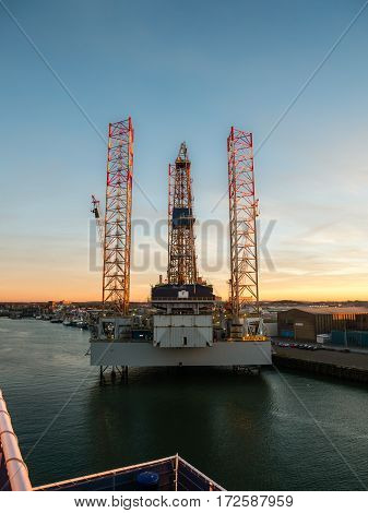IJMUIDEN. NETHERLANDS - 20 JAN. 2017: Oil rig Paragon C463 lies docked in the port of IJmuiden for maintenance before continuing its activities in the North Sea