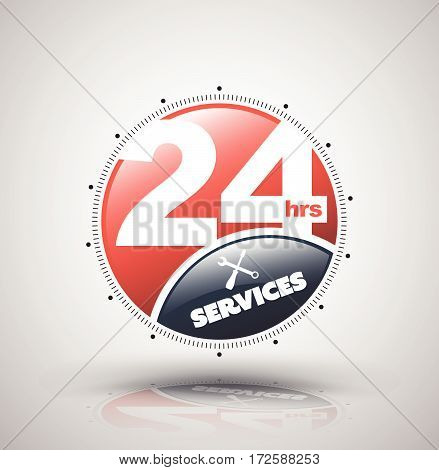 Modern icon 24 hours services. Vector illustration for nonstop service business.