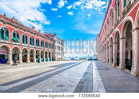 Mediterranean traditional architecture in scenic city center of town Split, Croatia.