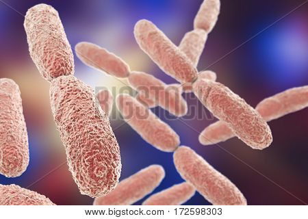 Bacteria Klebsiella, 3D illustration. Gram-negative rod-shaped bacteria which are often nosocomial antibiotic resistant