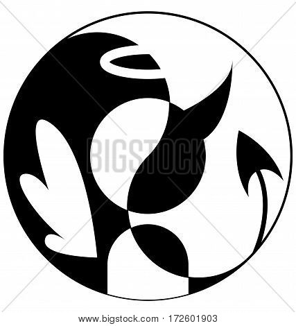Silhouette of angel and demon in Yin Yang symbol