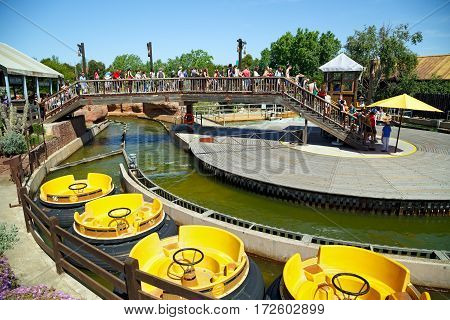 SALOU/ SPAIN - MAY 12. Attraction Grand Canyon Rapids in the theme park Port Aventura on May 12, 2015 in city Salou, Spain.
