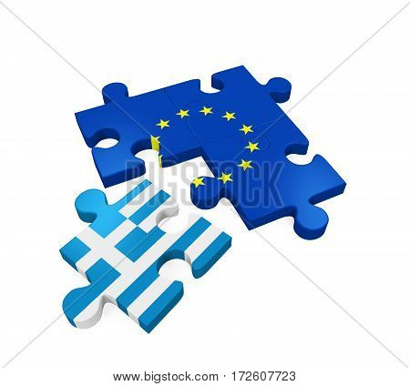 Grexit Puzzle Pieces isolated on white background. 3D render